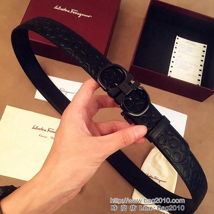 Ferragamo菲拉格慕 雙面牛皮經典紮花紋 精鋼扣 復古風格 男士皮帶  xfp1170
